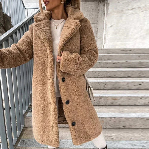 Maria | Longline Lapel Collar Buttoned Winter Teddy Coat Women