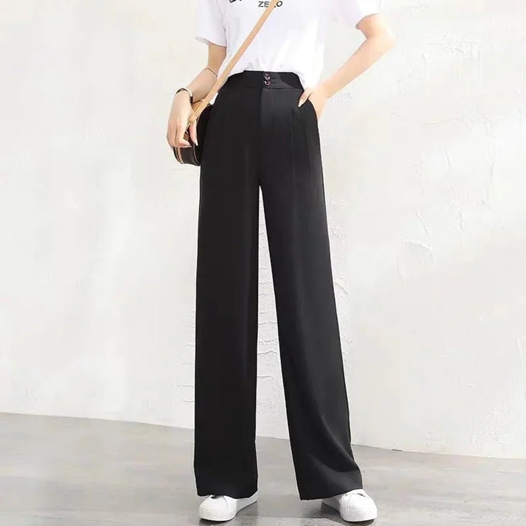 Jolie | Pleated High Waisted Tailored Button Pocket Flowy Smart Wide Leg Trousers Women