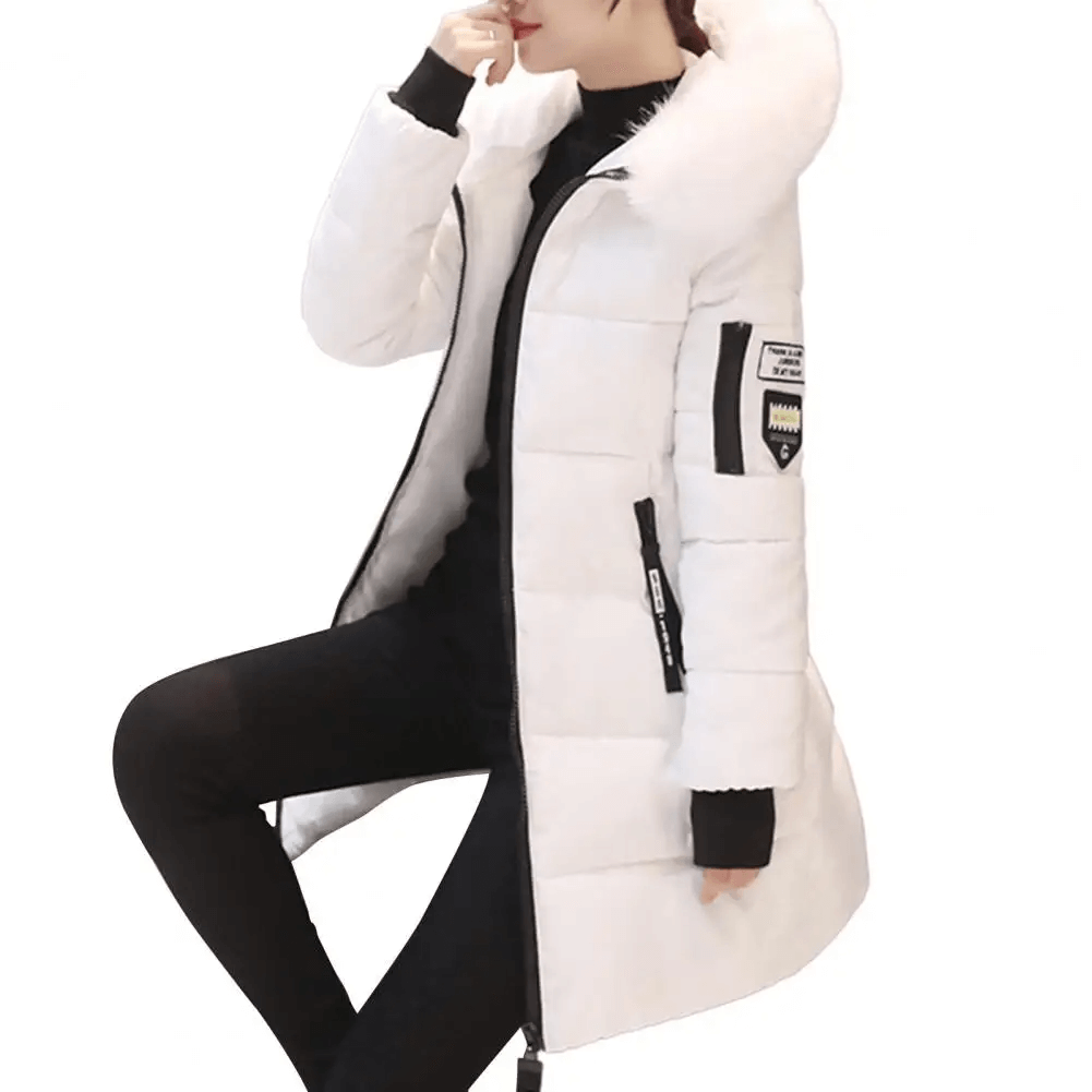 Lena | Winter Zip Up Faux Fur Hood Quilted Long Puffer Coat Women