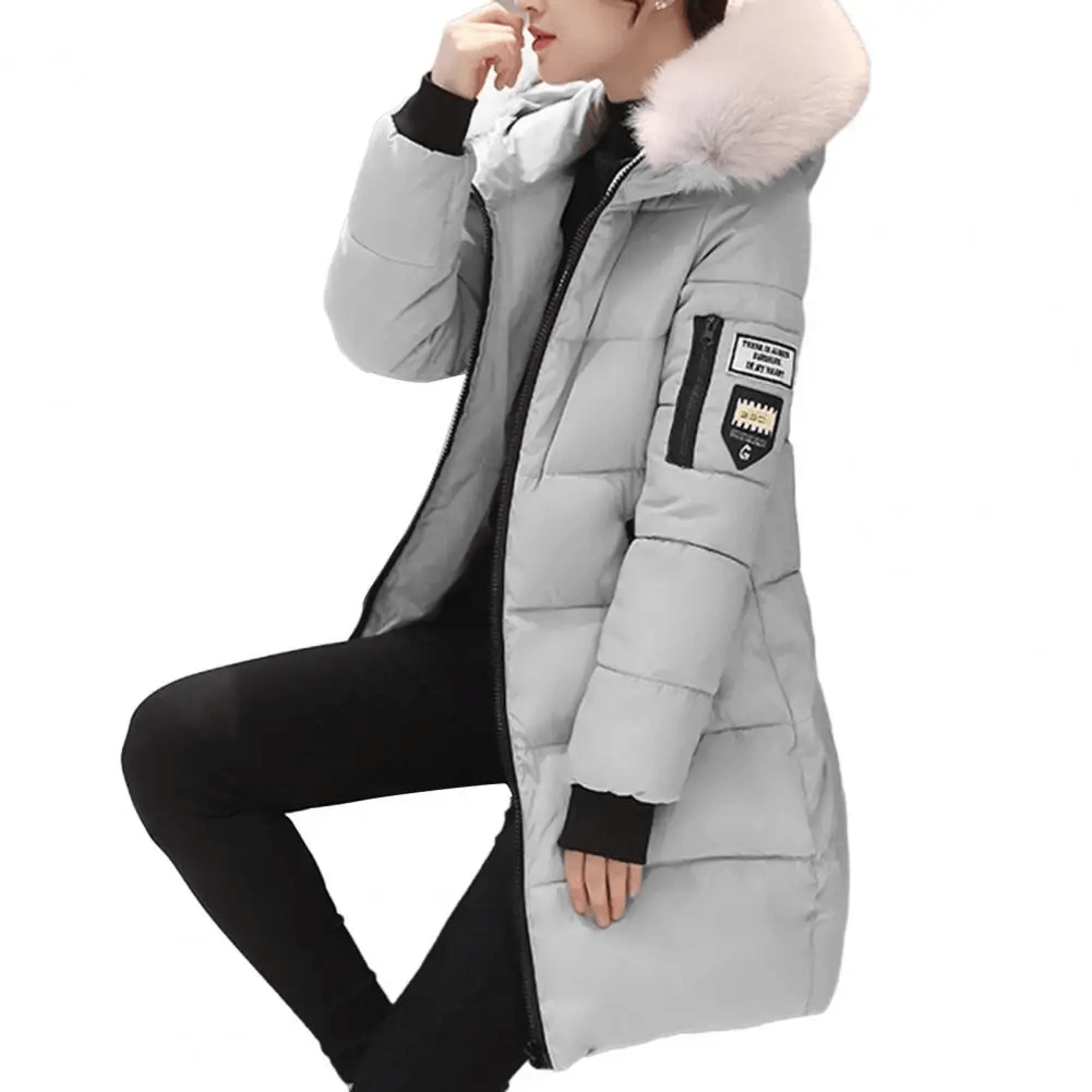 Lena | Winter Zip Up Faux Fur Hood Quilted Long Puffer Coat Women