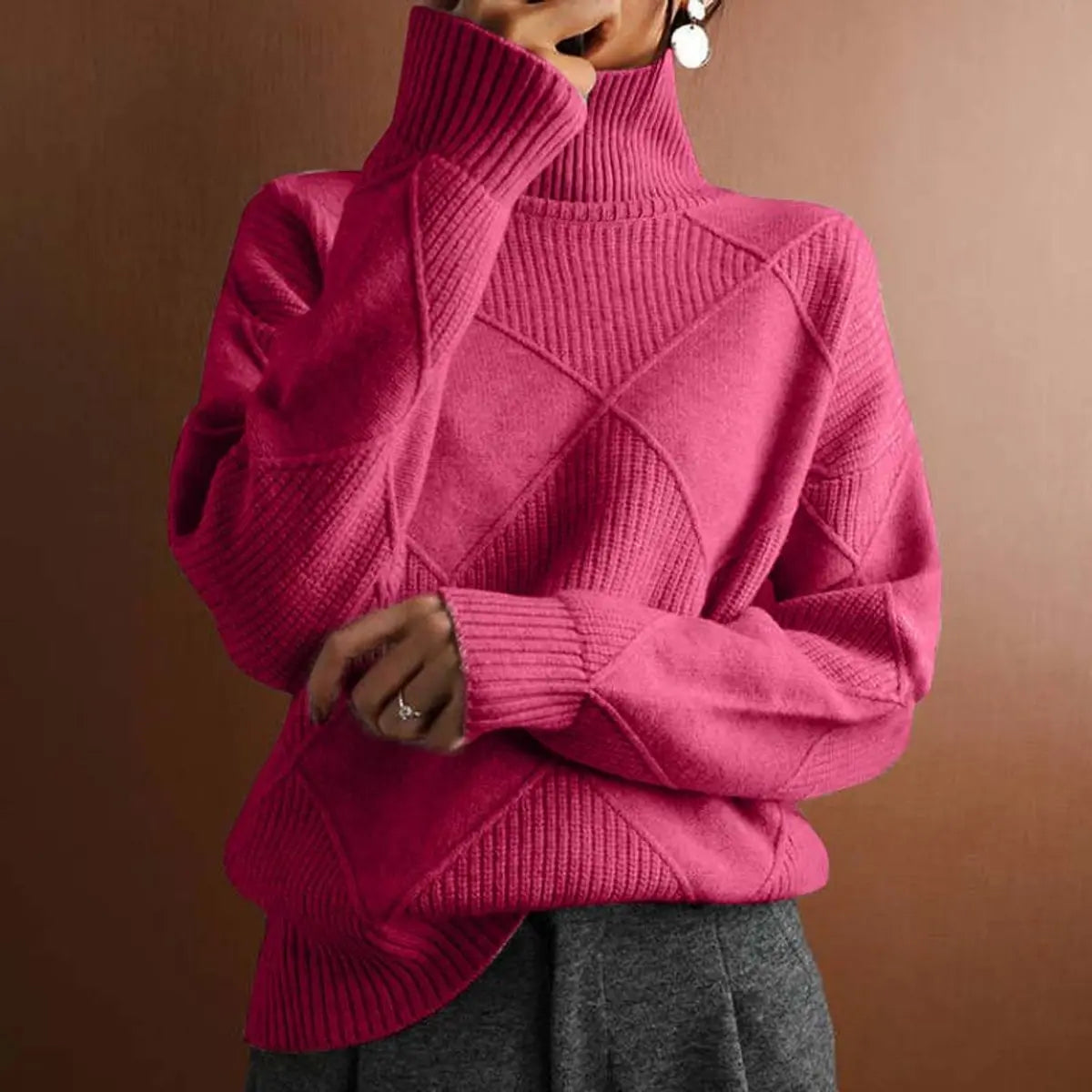 Tessa | Oversized Ribbed Long Sleeve Turtleneck High Neck Winter Jumper Women