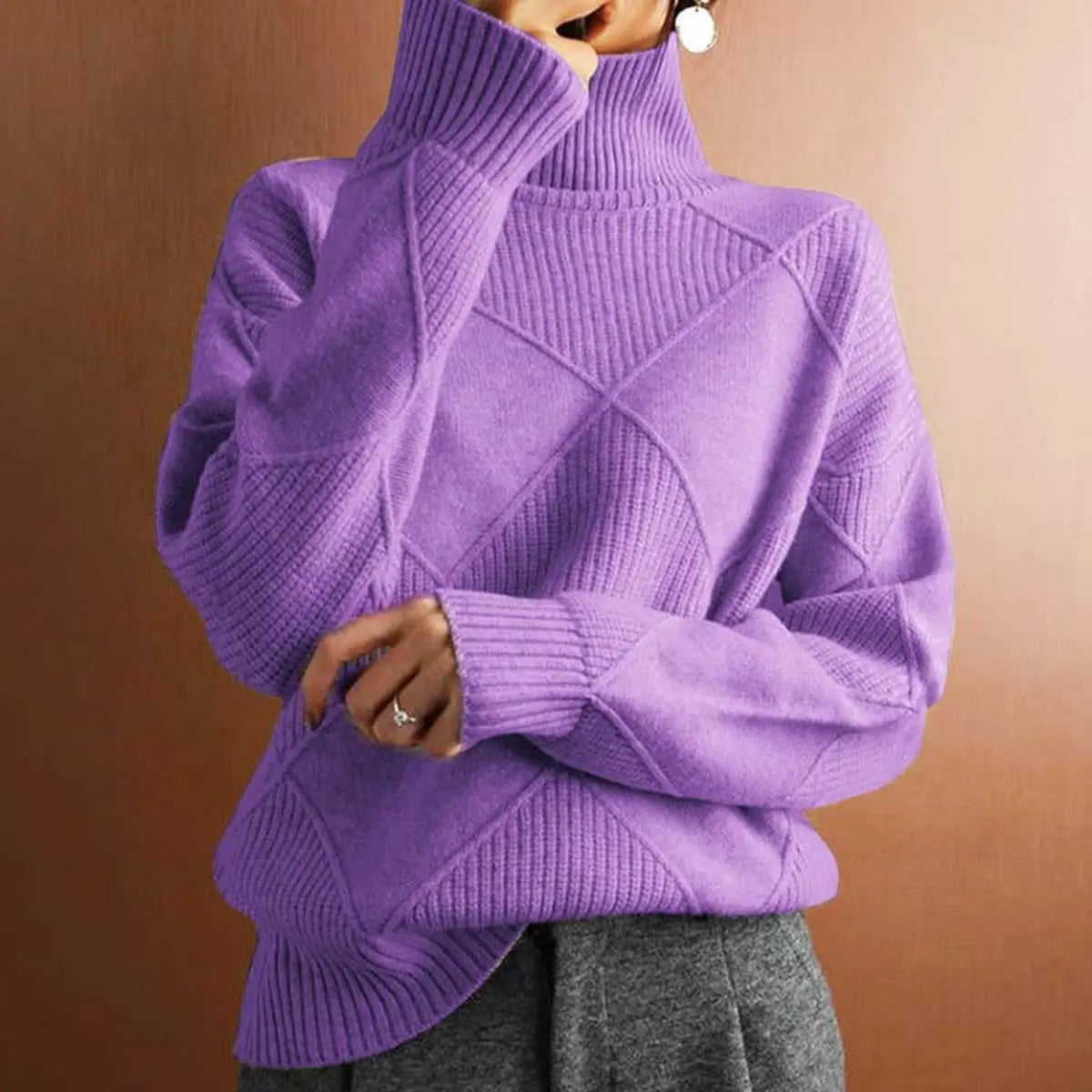 Tessa | Oversized Ribbed Long Sleeve Turtleneck High Neck Winter Jumper Women