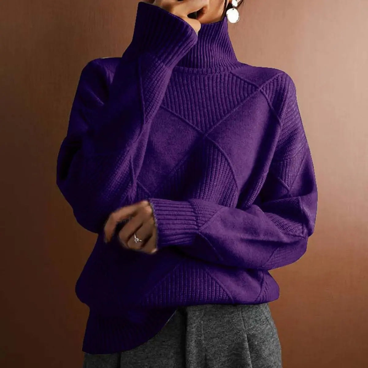 Tessa | Oversized Ribbed Long Sleeve Turtleneck High Neck Winter Jumper Women