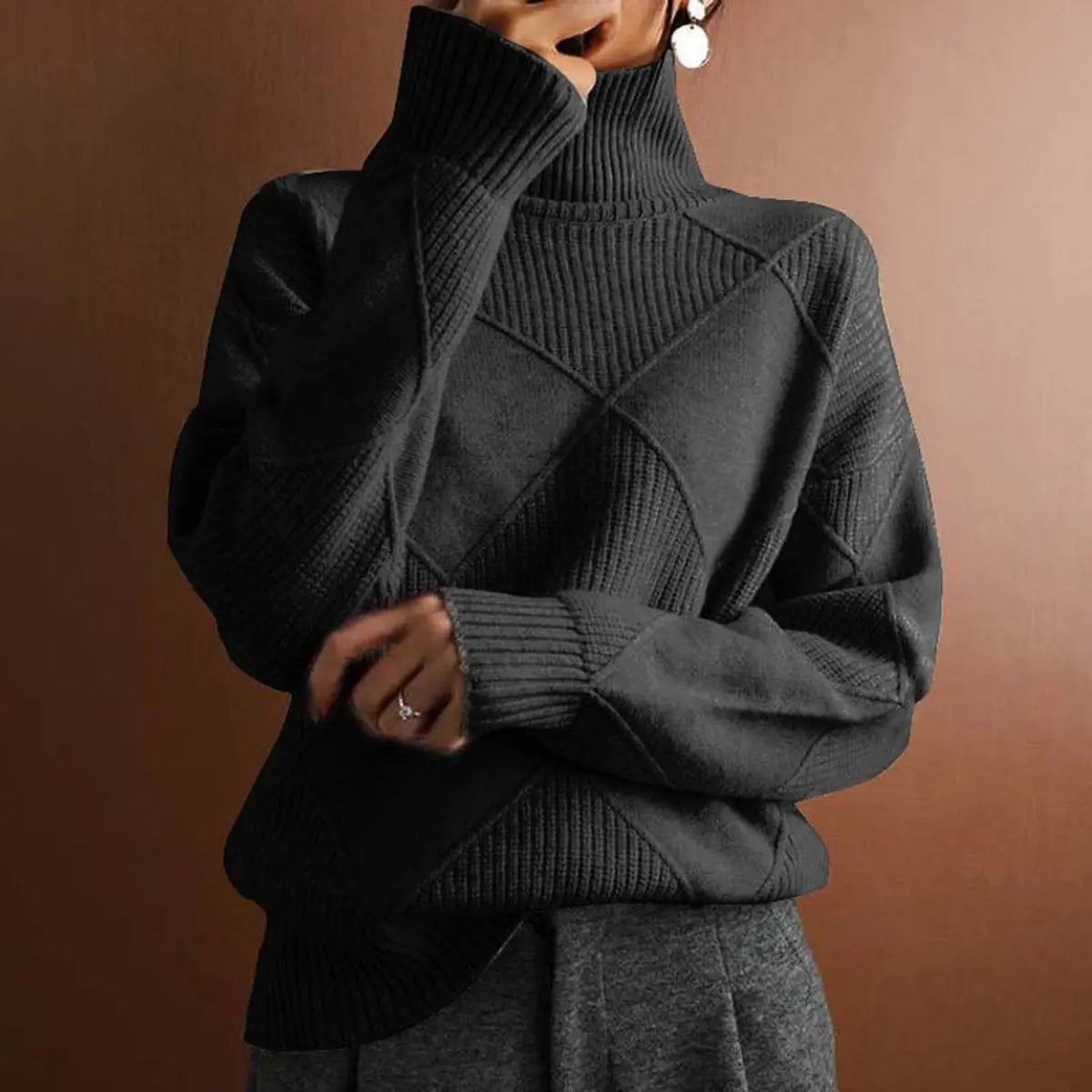 Tessa | Oversized Ribbed Long Sleeve Turtleneck High Neck Winter Jumper Women