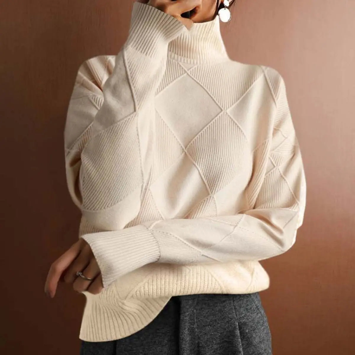 Tessa | Oversized Ribbed Long Sleeve Turtleneck High Neck Winter Jumper Women