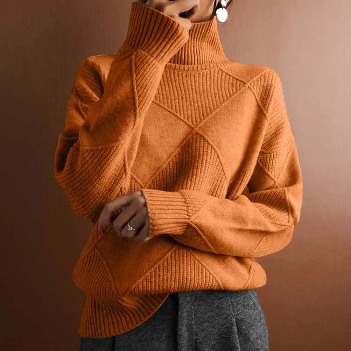 Tessa | Oversized Ribbed Long Sleeve Turtleneck High Neck Winter Jumper Women