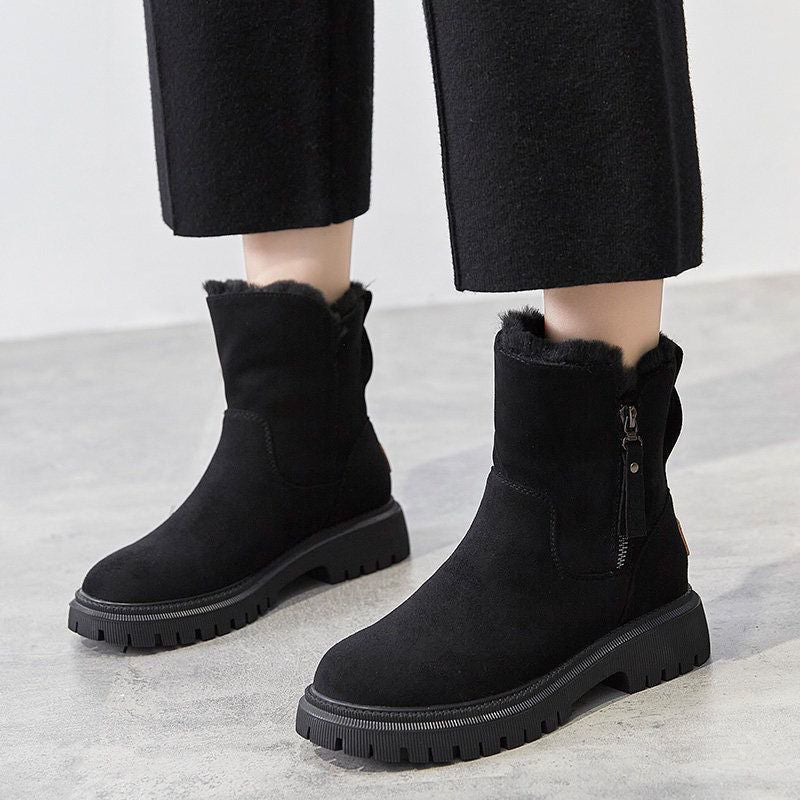 Erica | Suede Faux Fur Fleece Lined Chunky Platform Zip Winter Ankle Snow Boots Women