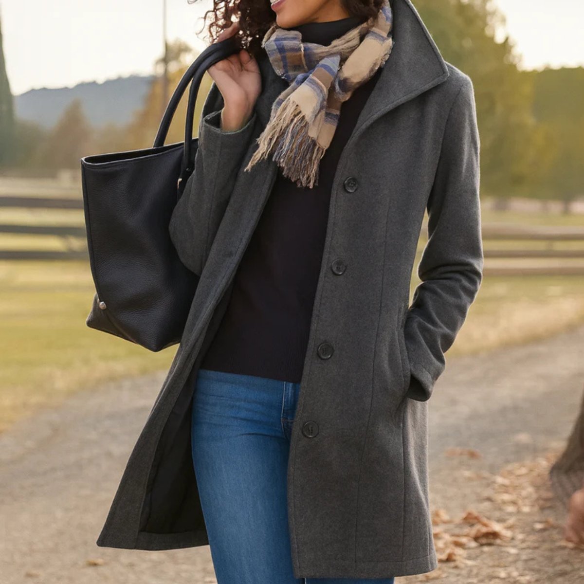 Odette | Collared Button Pockets Long Lapel Autumn Smart Tailored Coat Women