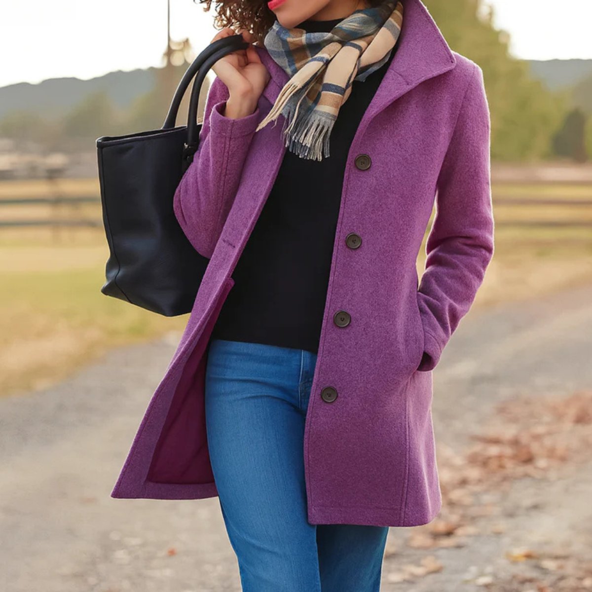 Odette | Collared Button Pockets Long Lapel Autumn Smart Tailored Coat Women