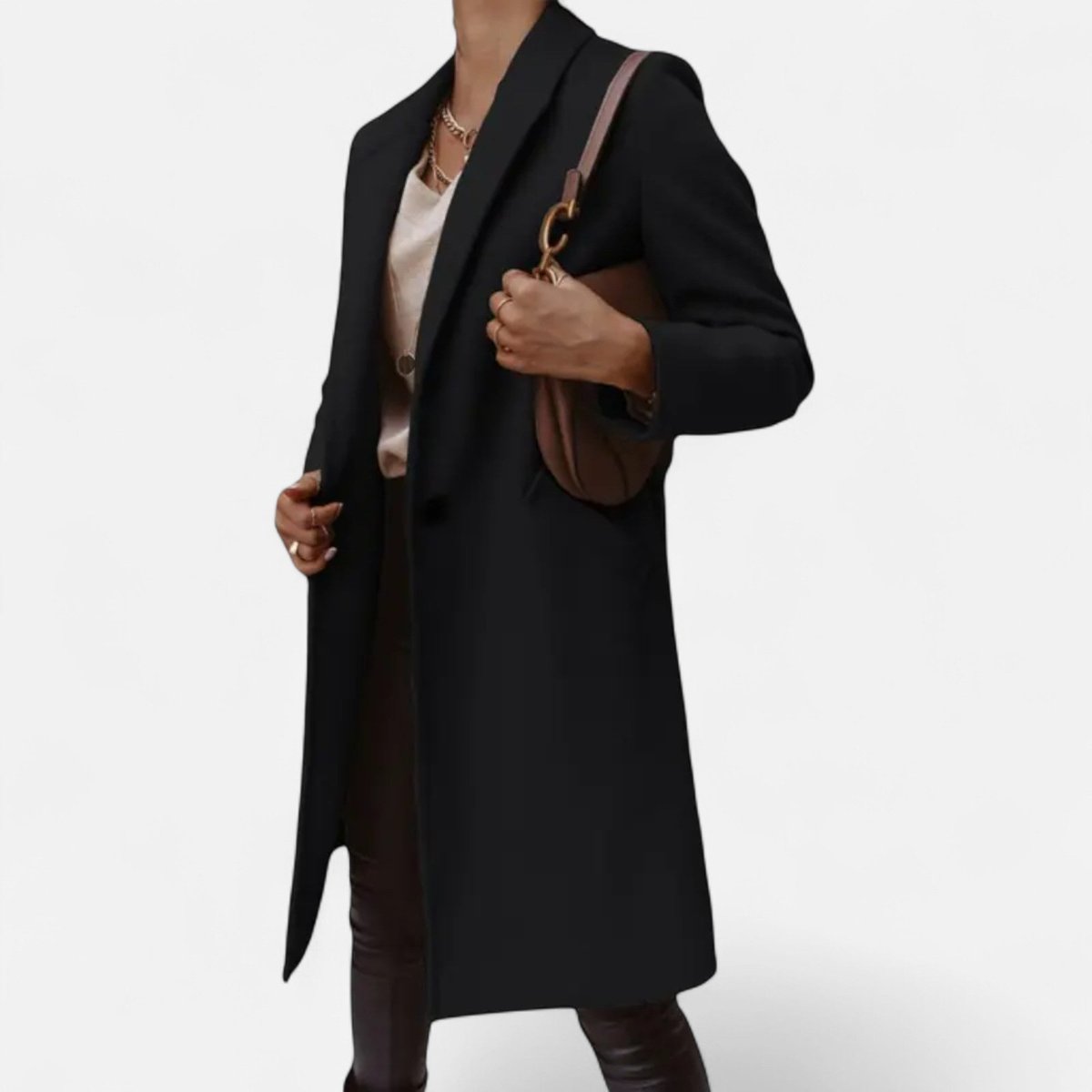 Della | Button Collared Lapel Pockets Long Autumn Smart Tailored Coat Women