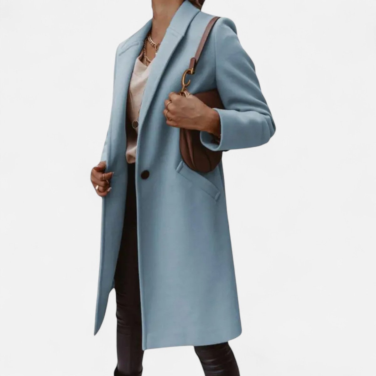 Della | Button Collared Lapel Pockets Long Autumn Smart Tailored Coat Women