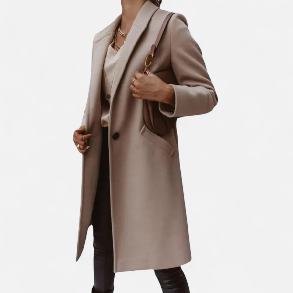 Della | Button Collared Lapel Pockets Long Autumn Smart Tailored Coat Women