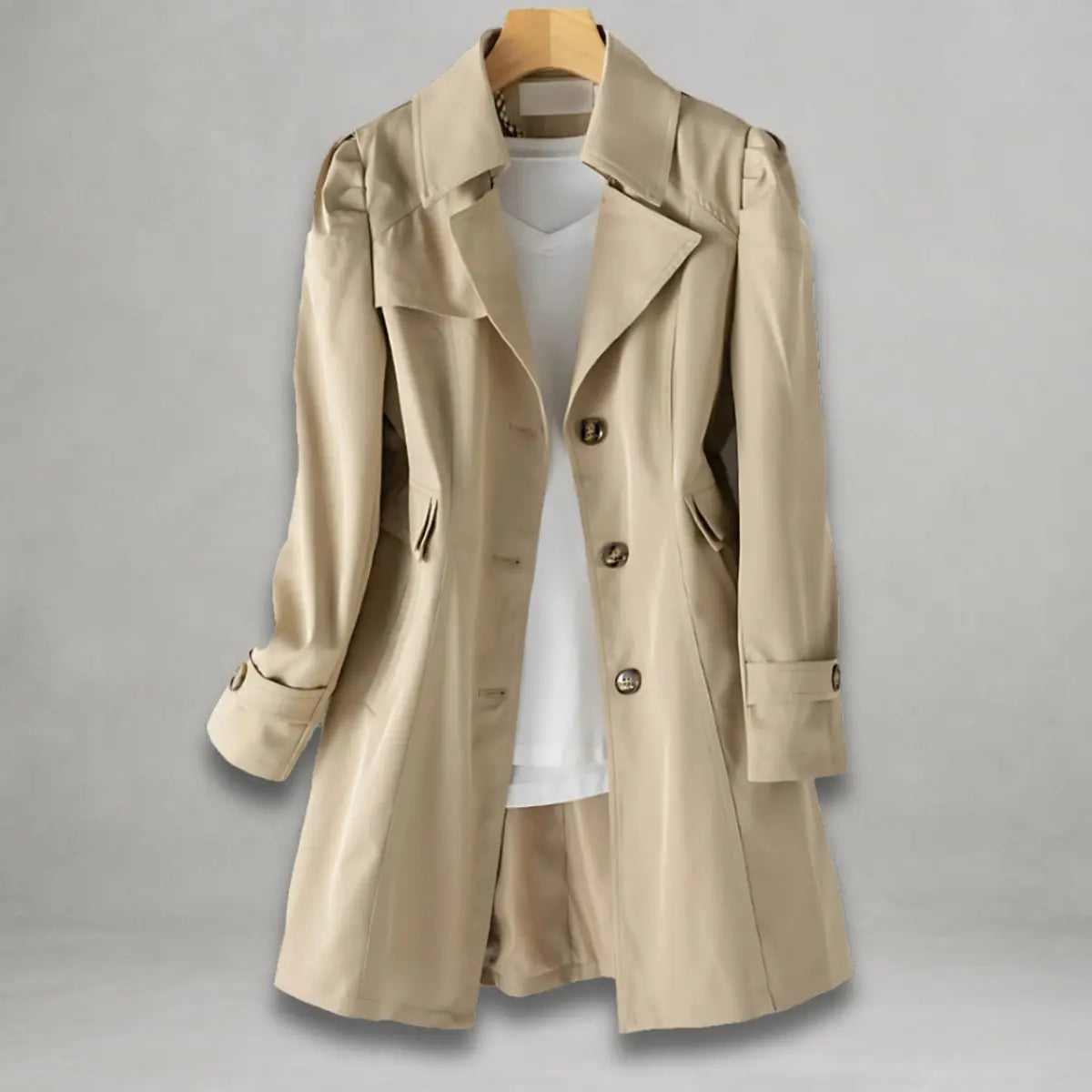 Ruth | Single Breasted Button Collared Lapel Pocket Autumn Smart Longline Trench Coat Ladies