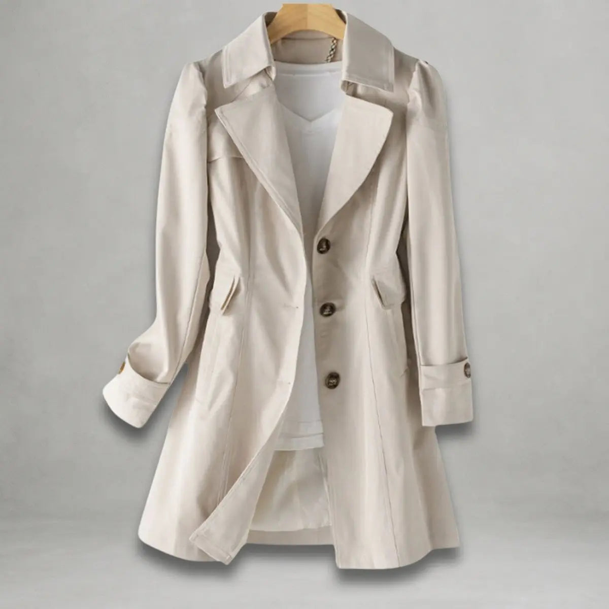 Ruth | Single Breasted Button Collared Lapel Pocket Autumn Smart Longline Trench Coat Ladies