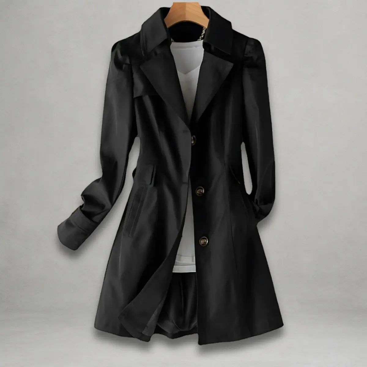 Ruth | Single Breasted Button Collared Lapel Pocket Autumn Smart Longline Trench Coat Ladies