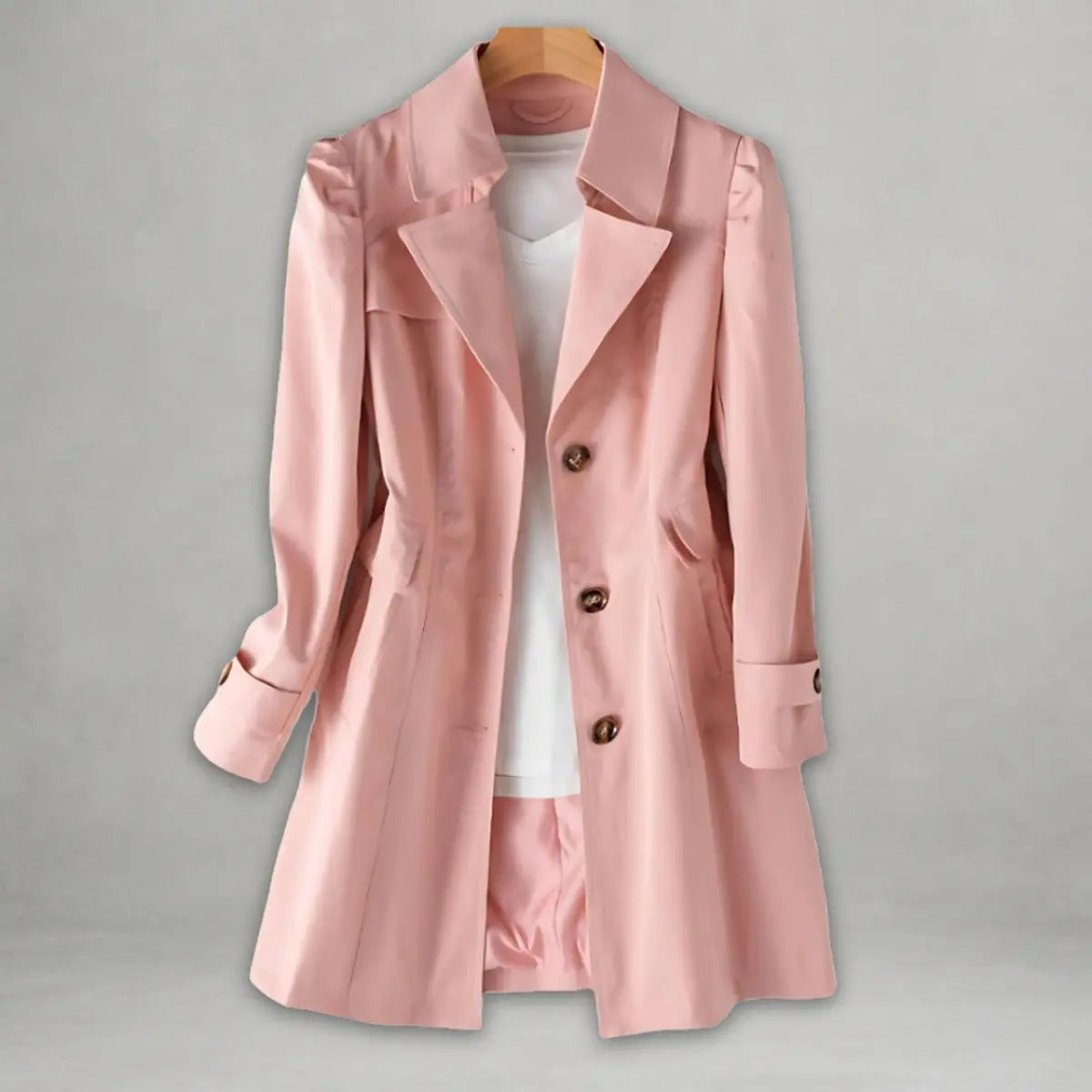 Ruth | Single Breasted Button Collared Lapel Pocket Autumn Smart Longline Trench Coat Ladies
