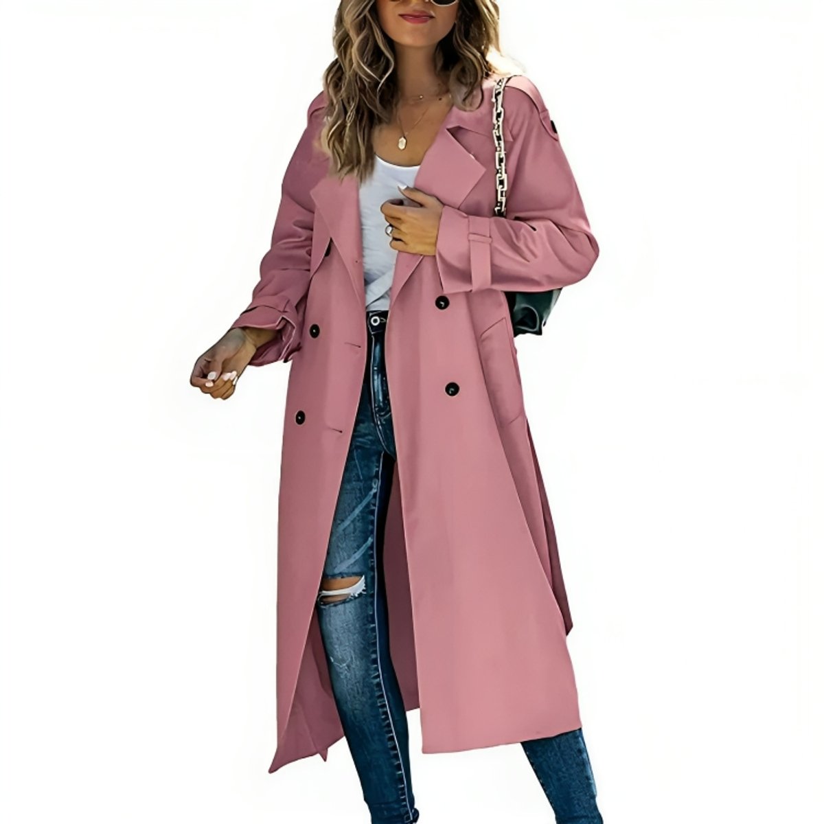 Mimi | Oversized Double Breasted Buttoned Collared Autumn Smart Long Trench Coat Ladies