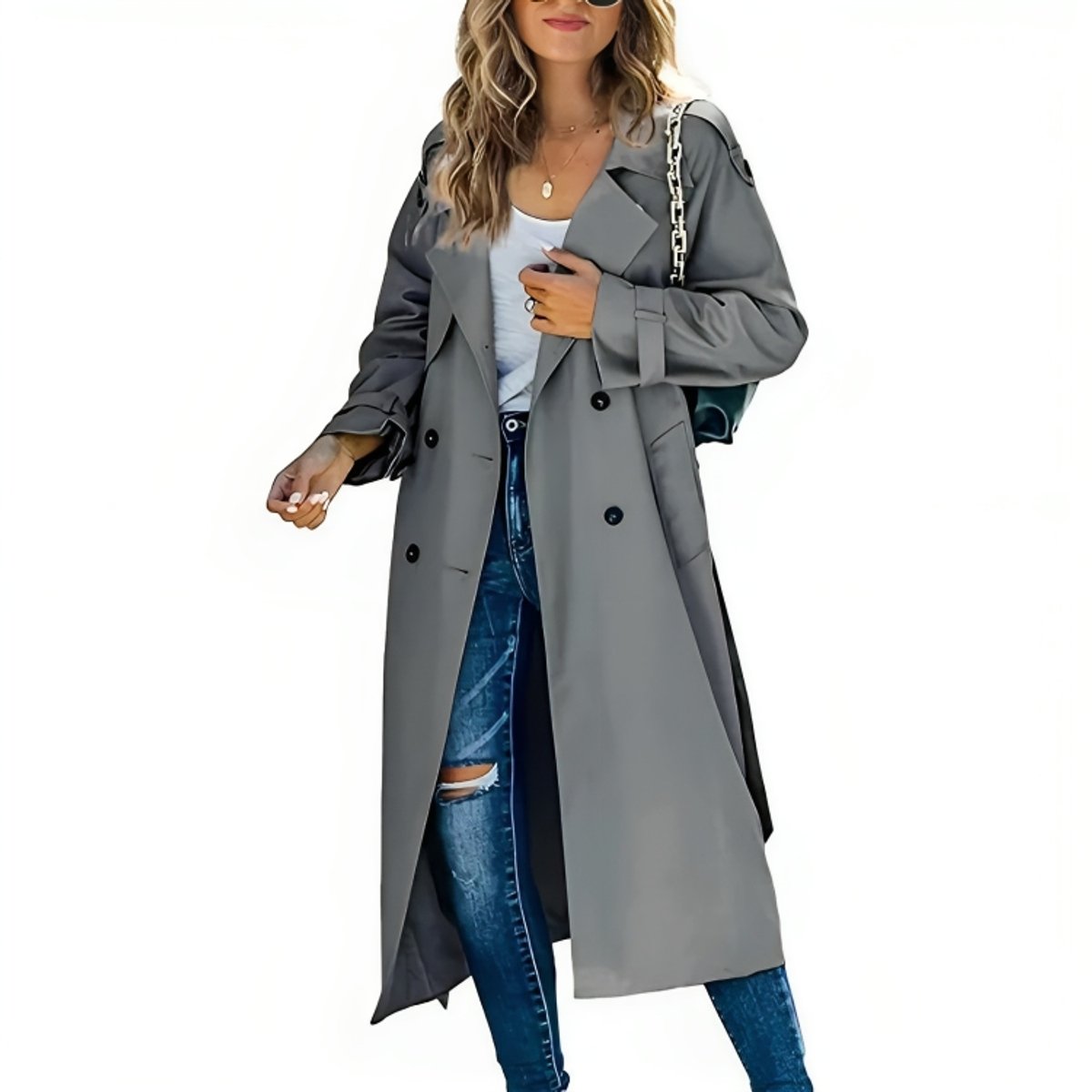 Mimi | Oversized Double Breasted Buttoned Collared Autumn Smart Long Trench Coat Ladies
