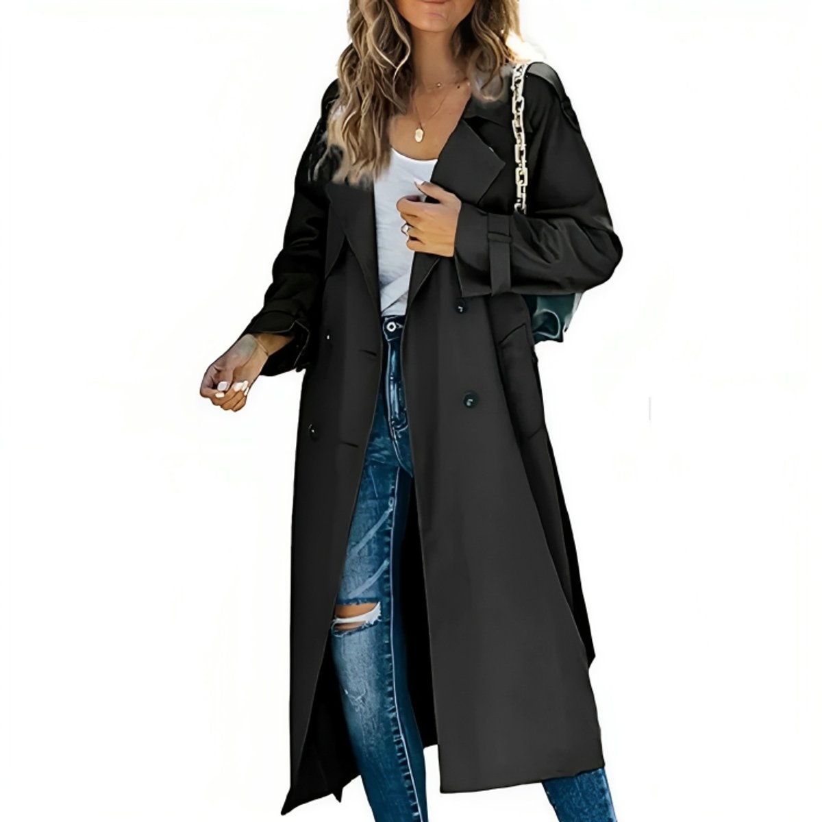 Mimi | Oversized Double Breasted Buttoned Collared Autumn Smart Long Trench Coat Ladies
