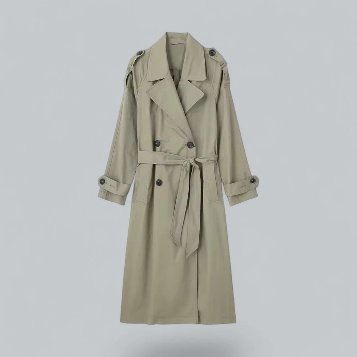 Naomi | Oversized Double Breasted Belted Tie Waist Lapel Pocket Autumn Smart Long Trench Coat Ladies