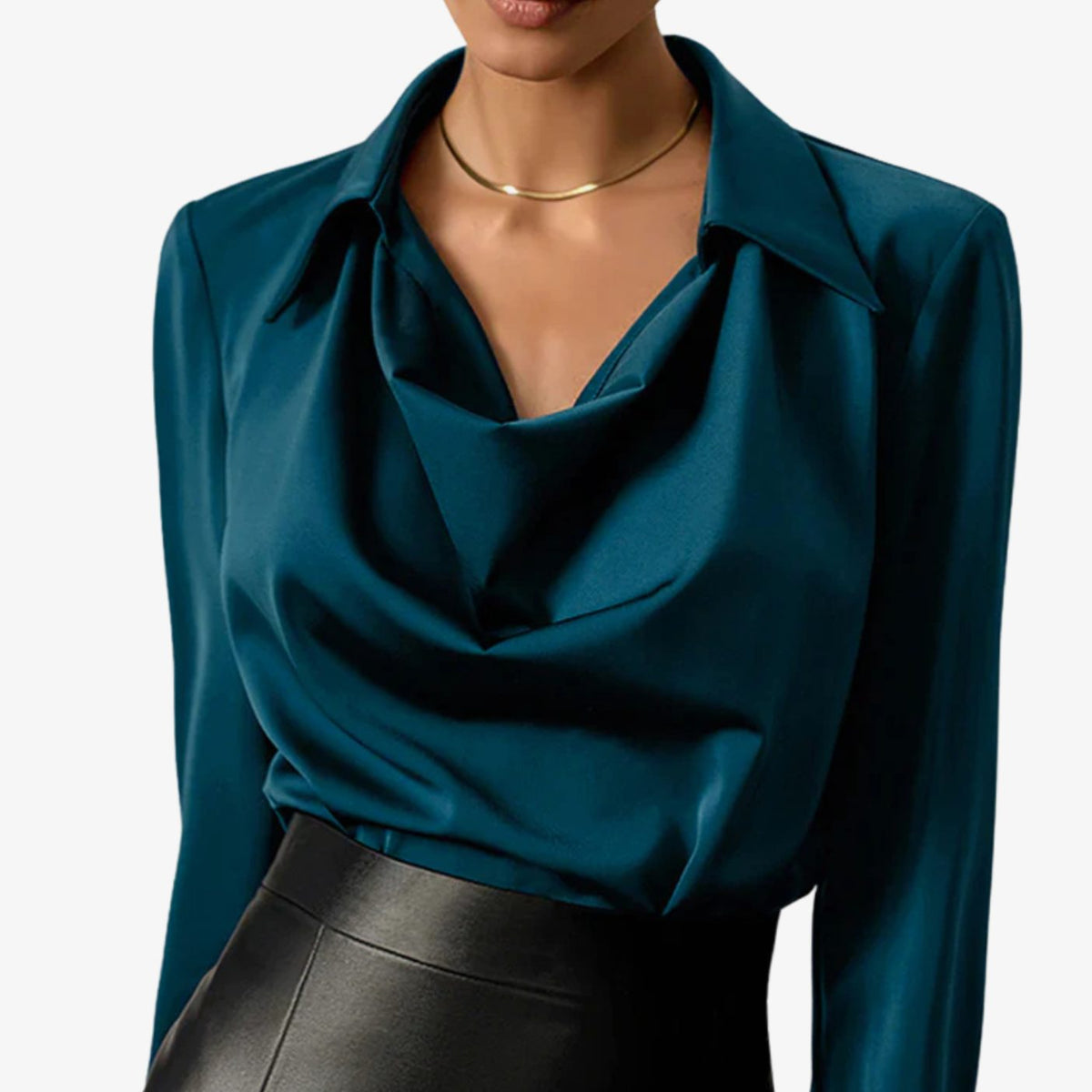 Lucy | Satin Drape Long Sleeve Cowl Neck Work Blouse Women