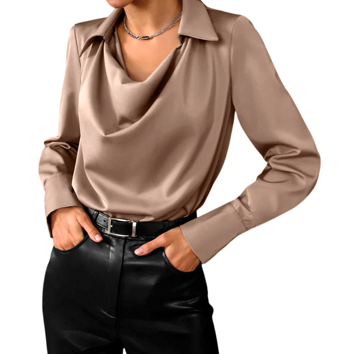 Lucy | Satin Drape Long Sleeve Cowl Neck Work Blouse Women