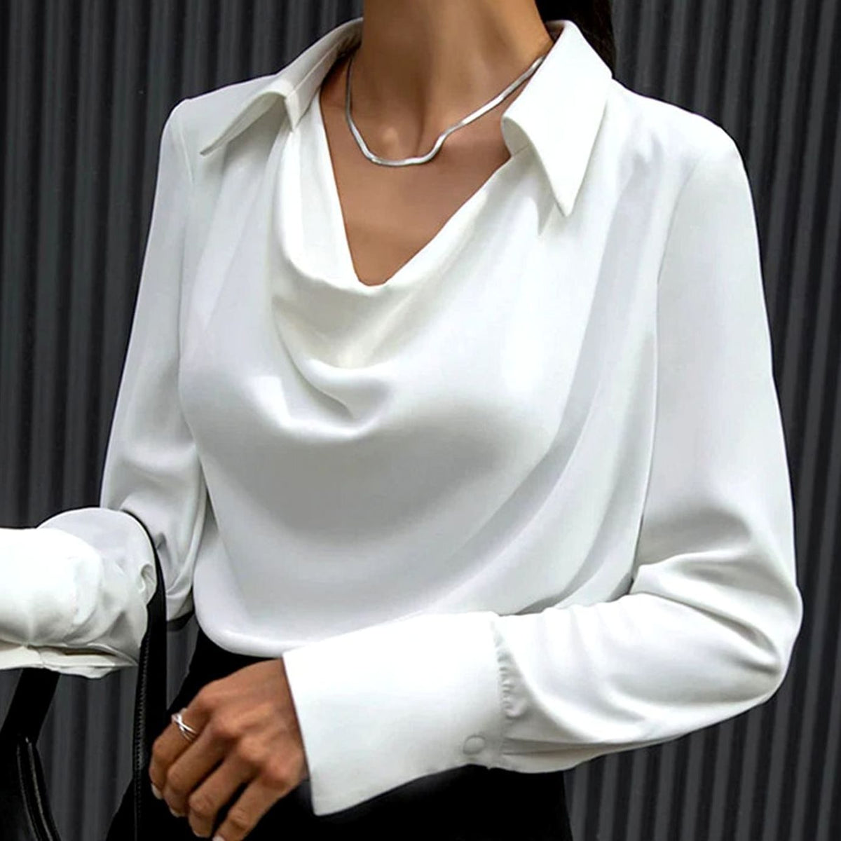 Lucy | Satin Drape Long Sleeve Cowl Neck Work Blouse Women