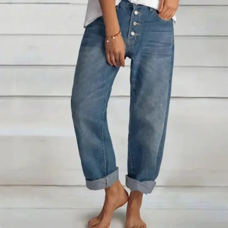 Maeve | High Waisted Loose Cuffed Denim Pocket Autumn Boyfriend Jeans Women