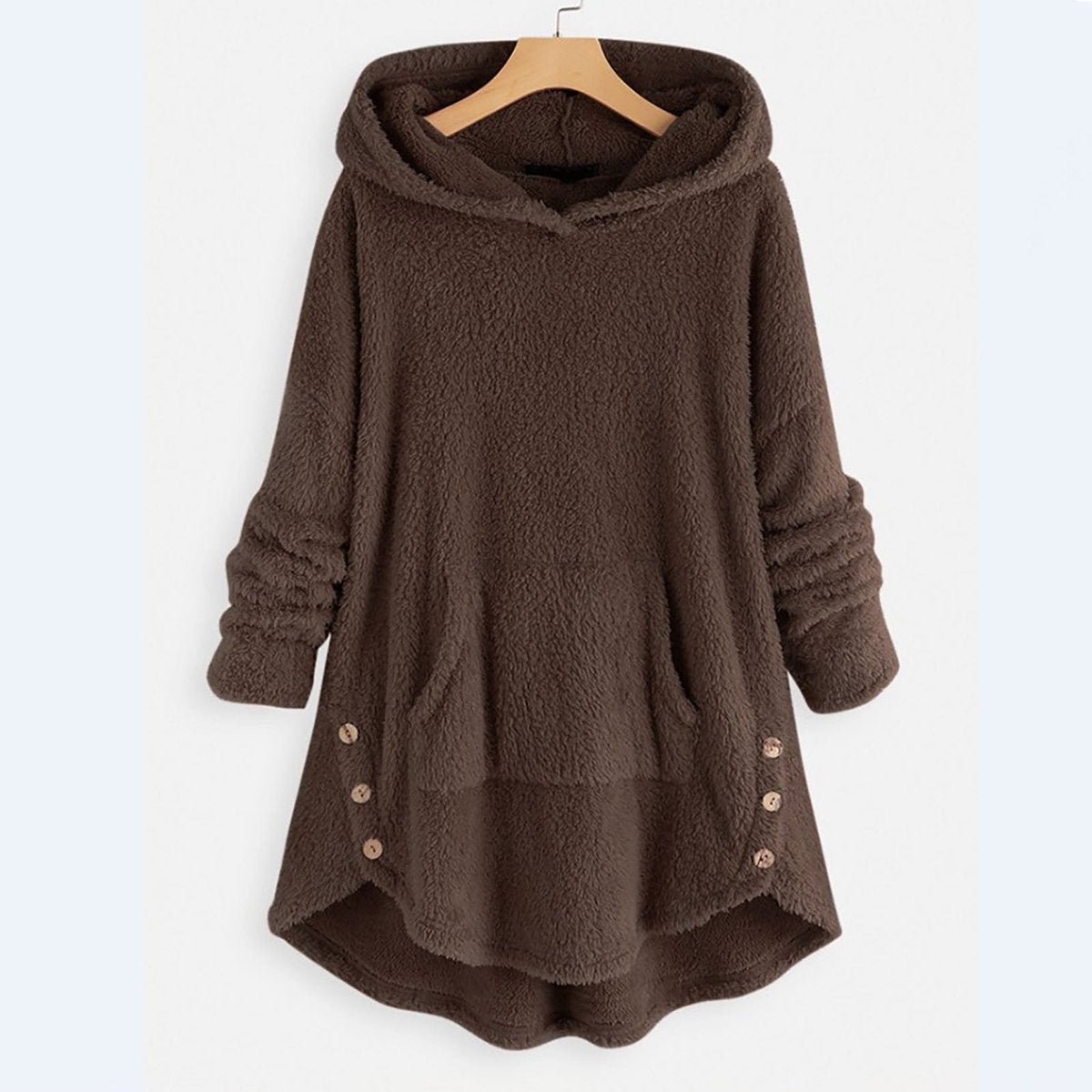 Penny | Faux Leather Printed Zip Up Button Pockets Fluffy Longline Winter Oversized Hoodie Women