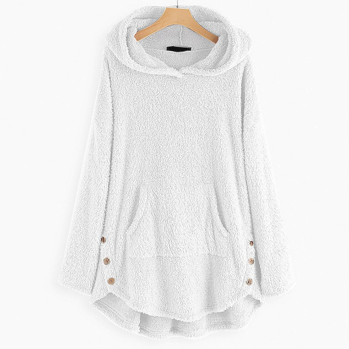 Penny | Faux Leather Printed Zip Up Button Pockets Fluffy Longline Winter Oversized Hoodie Women