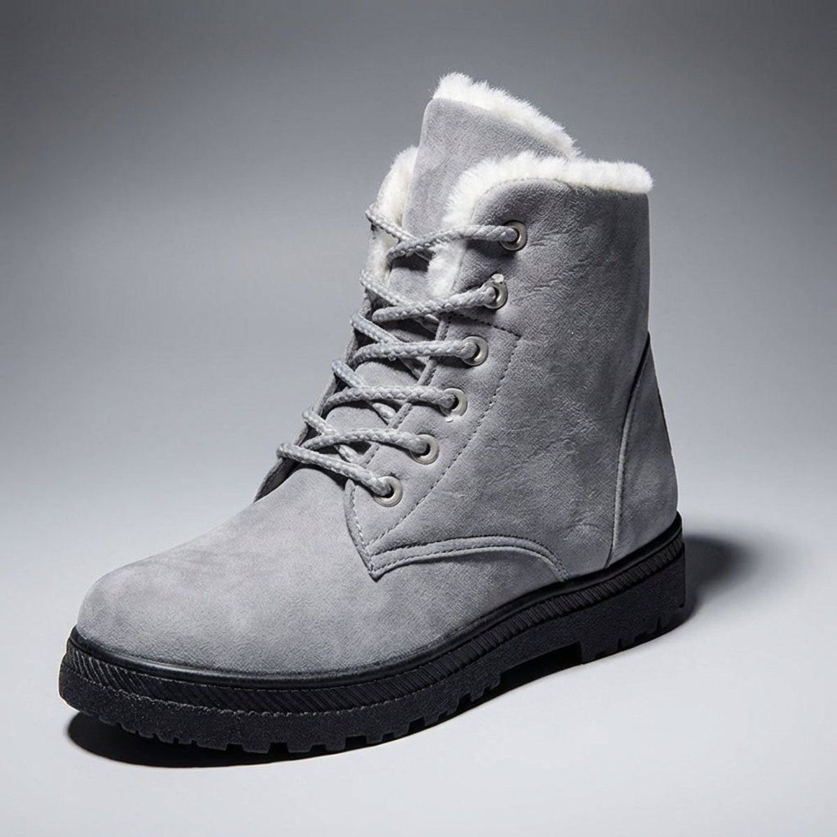 Dora | Faux Fur Lined Winter Flat Lug Lace Up Suede Ankle Boots Women