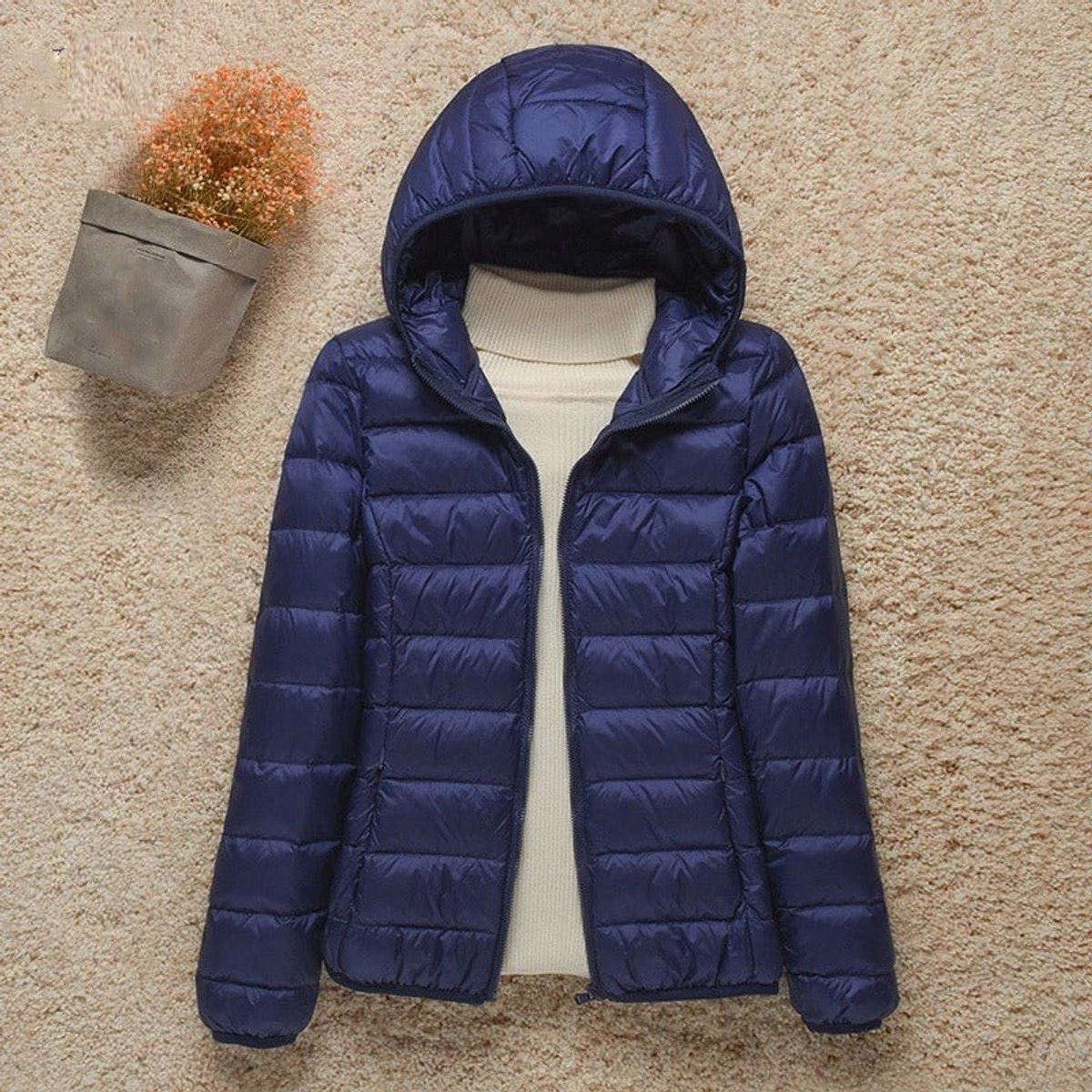 Annie | Winter Shiny Zip Up Hooded Padded Quilted Puffer Jacket Women