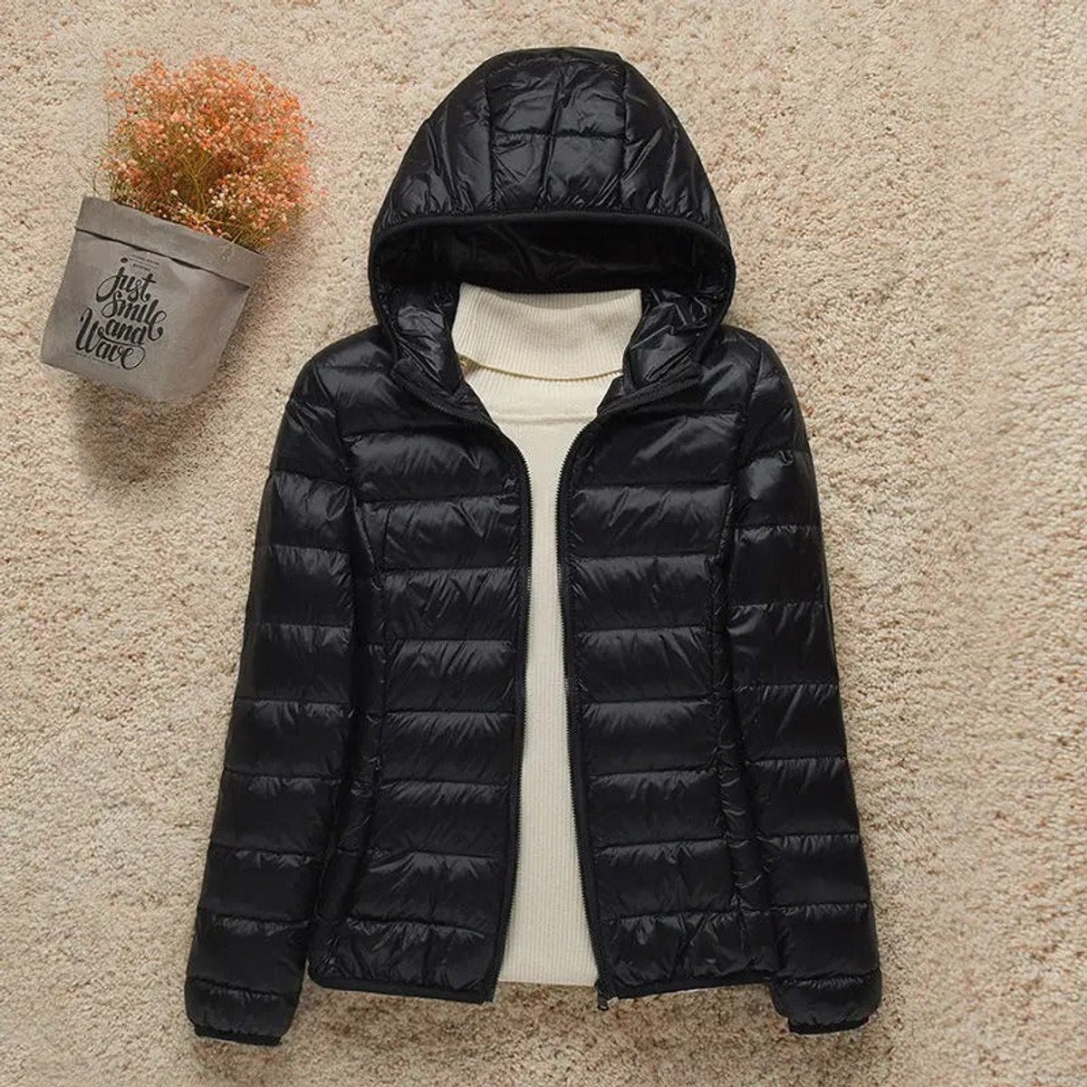 Annie | Winter Shiny Zip Up Hooded Padded Quilted Puffer Jacket Women