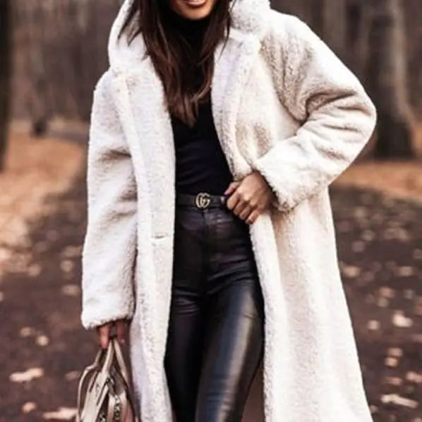 Rowan | Oversized Hooded Lapel Button Long Pocket Winter Teddy Coat Women