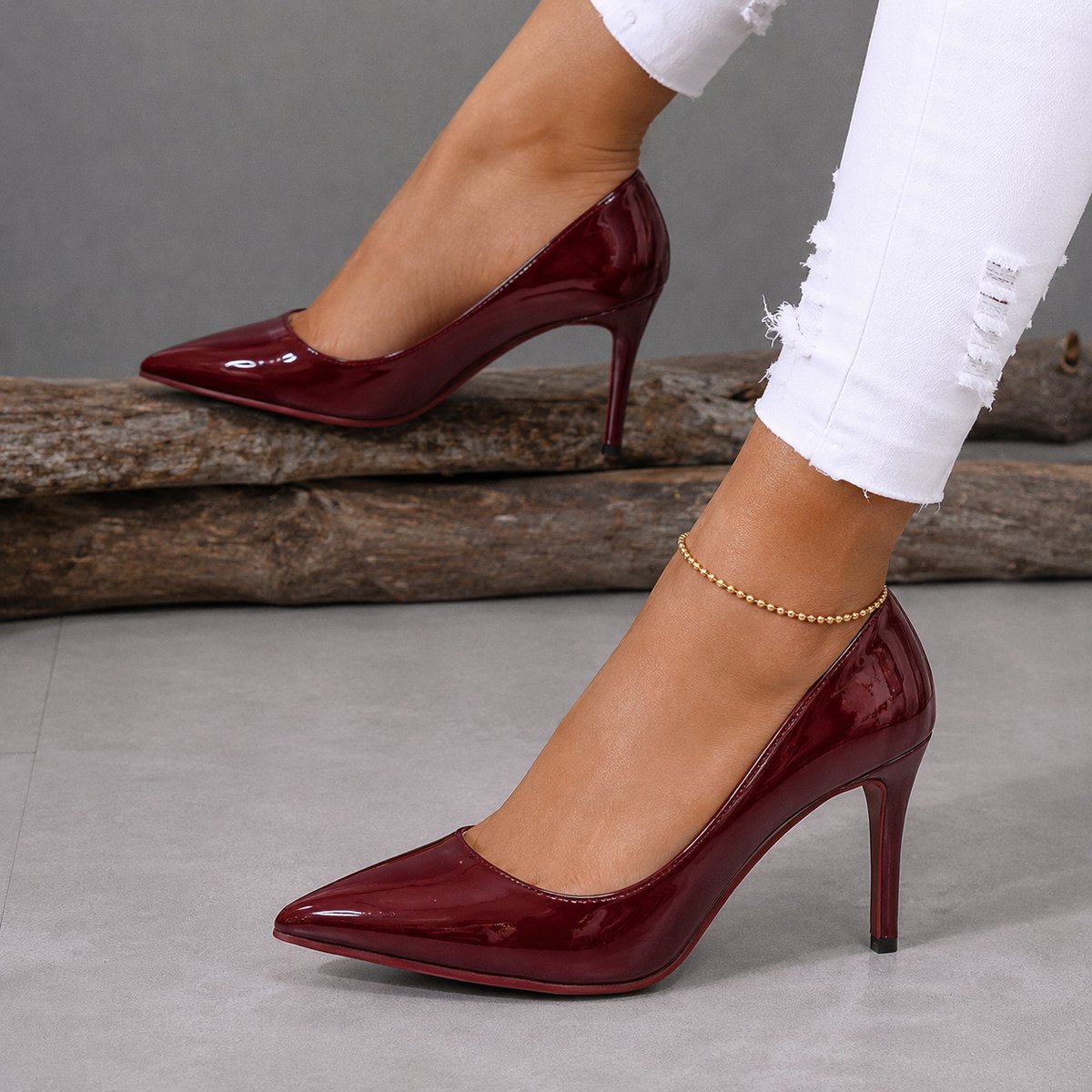 Pia | Faux Leather Patent Slip On Pointed Toe Stiletto Smart High Heels Women
