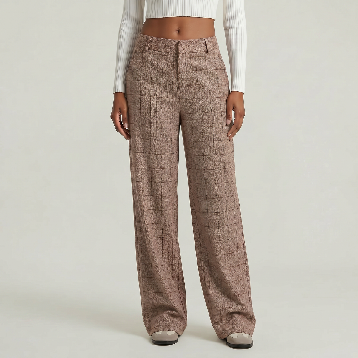 Wren | Check Pleated Tailored Pockets Autumn Smart Wide Leg Trousers Women