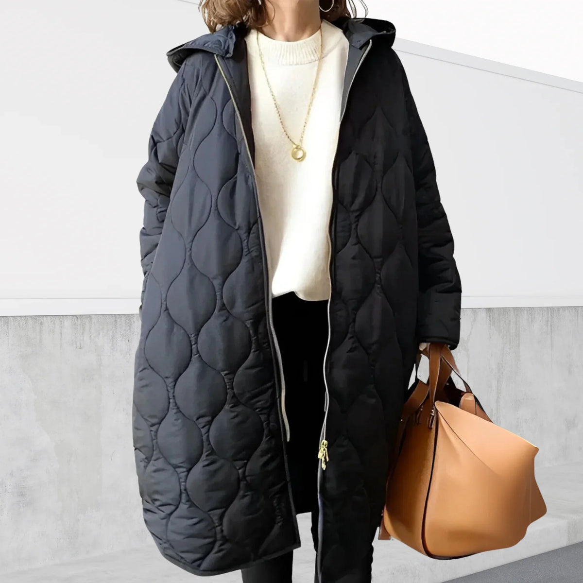 Lydia | Winter Oversized Zip Up Side Pockets Hooded Long Quilted Coat Women