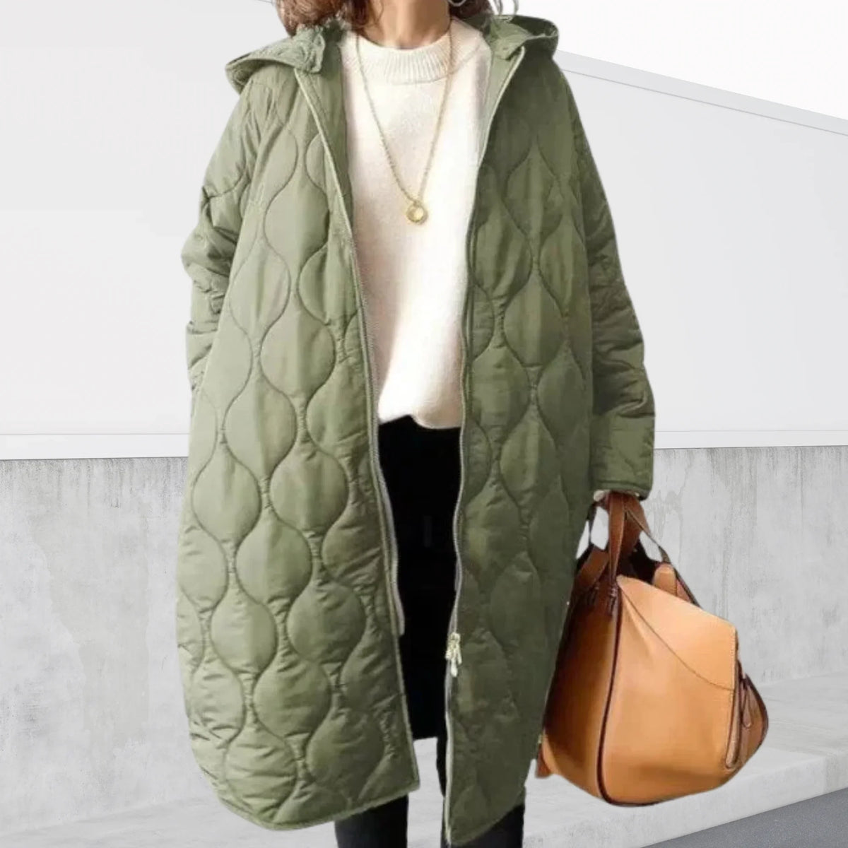 Lydia | Winter Oversized Zip Up Side Pockets Hooded Long Quilted Coat Women