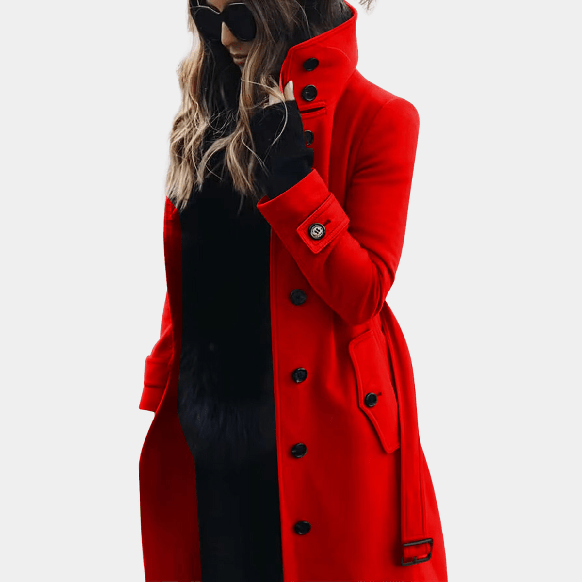 Beau | Long Fitted Funnel Neck Button Pockets Smart Tailored Coat Women