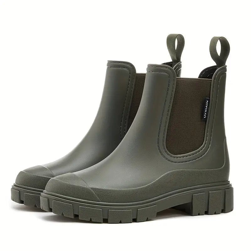 Luna | Round Toe Chunky Lug Platform Rubber Autumn Chelsea Boots Women